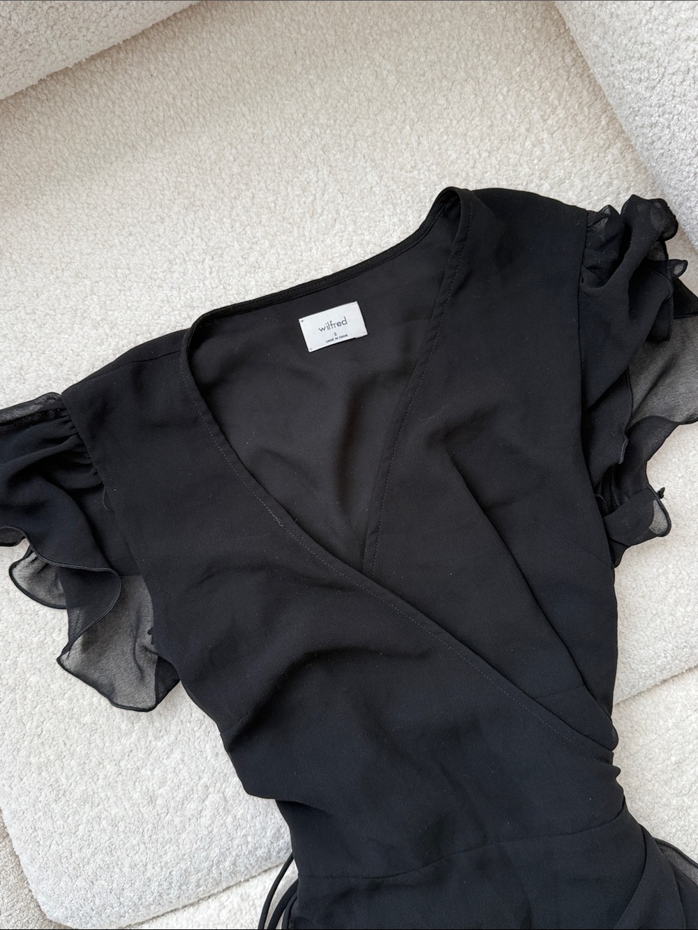 Wilfred Black Wrap Ruffle Dress